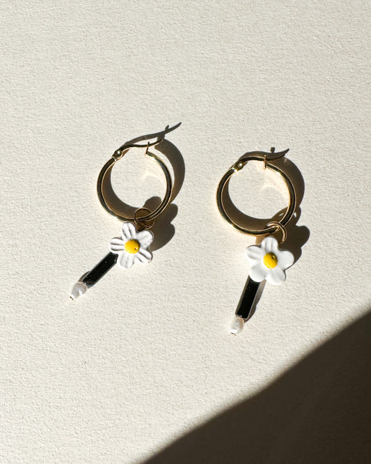 Daisy Charm Hoop Earrings – Playful & Customizable