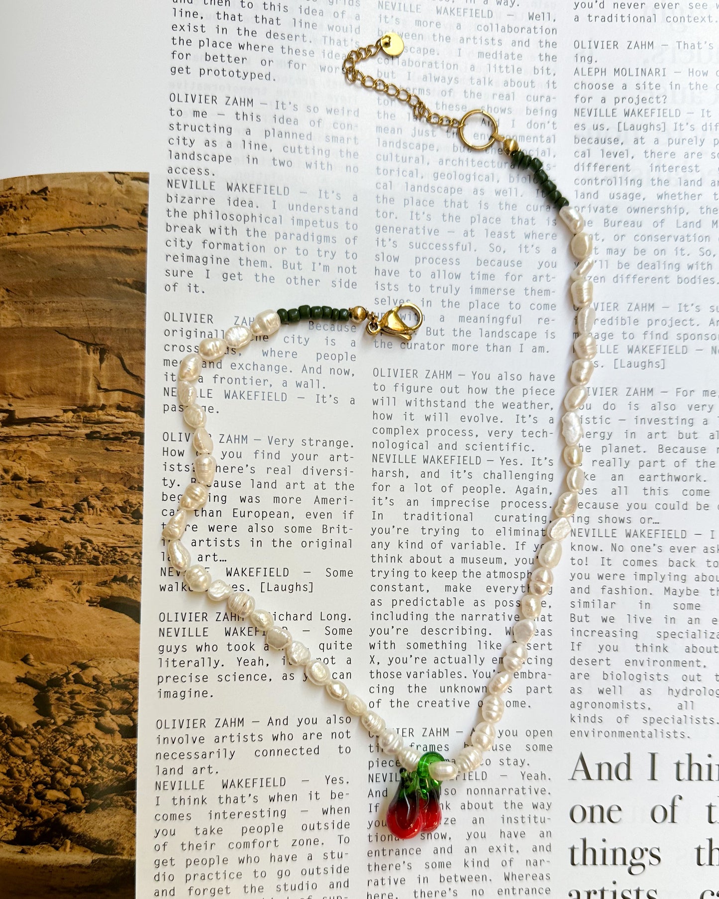 Collar de perlas + cristal cereza.