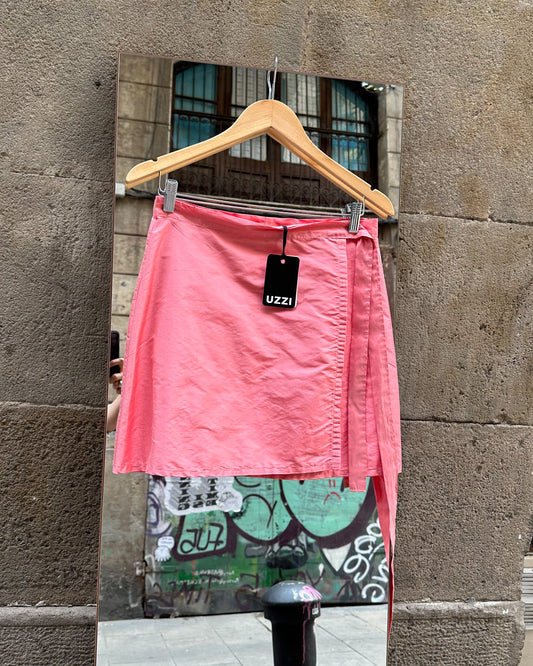 Mini wrap skirt, pink raw silk
