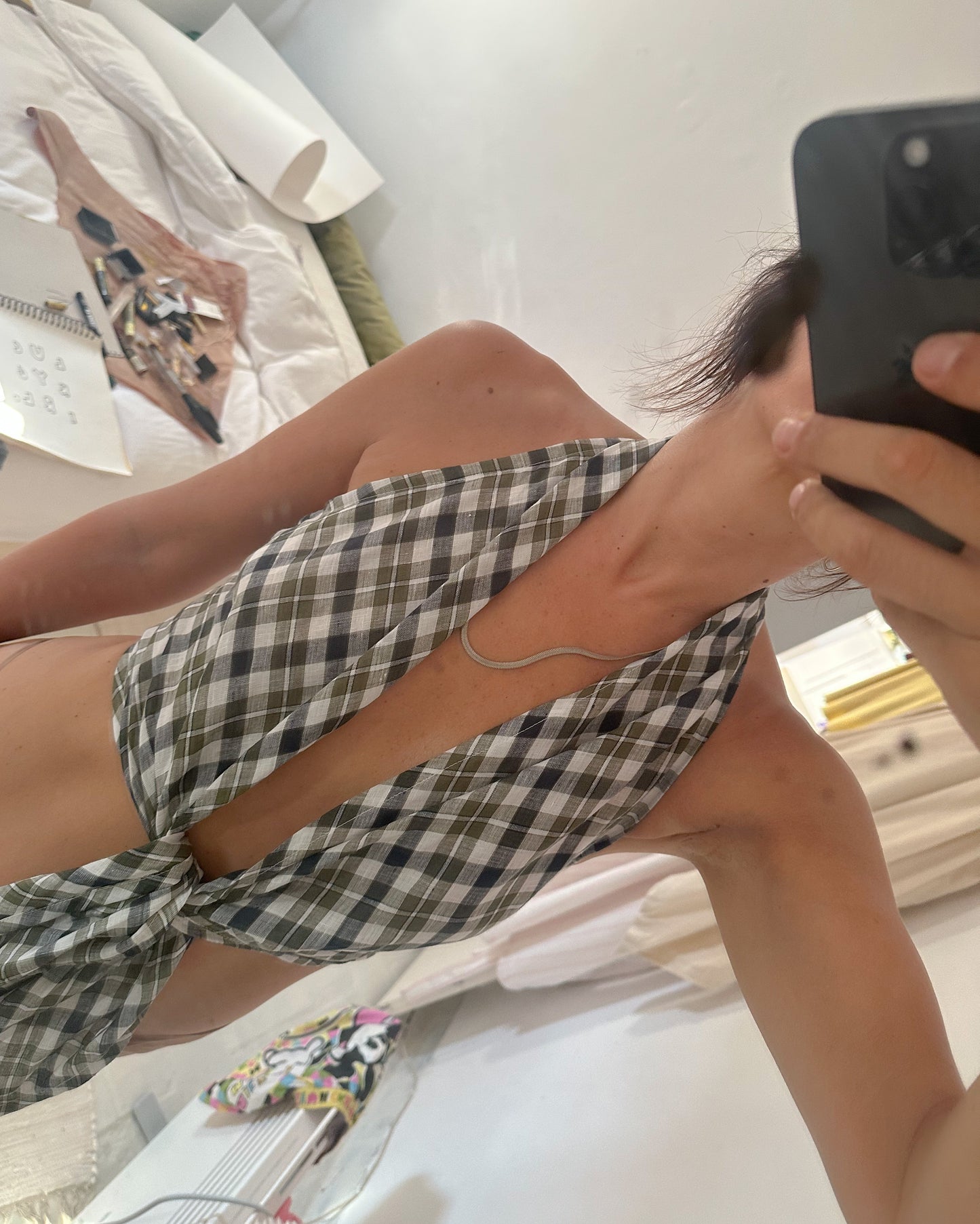 Versatile Checked Linen Multiway Top
