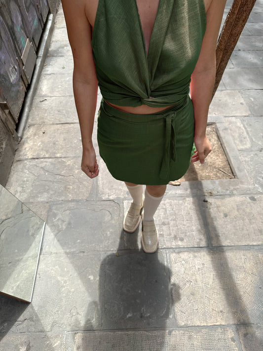 Linen Wrap Mini Skirt
