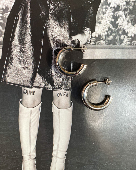 Silver 925 Thick hoop earrings 18mm + 25mm