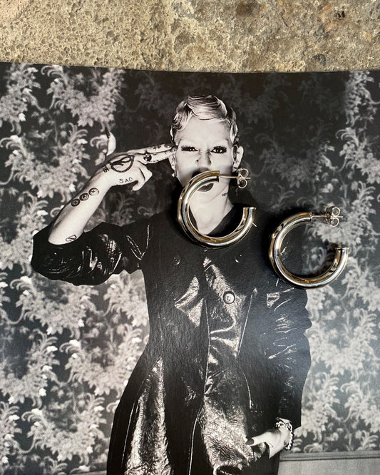 Silver 925 Thick hoop earrings 18mm + 25mm