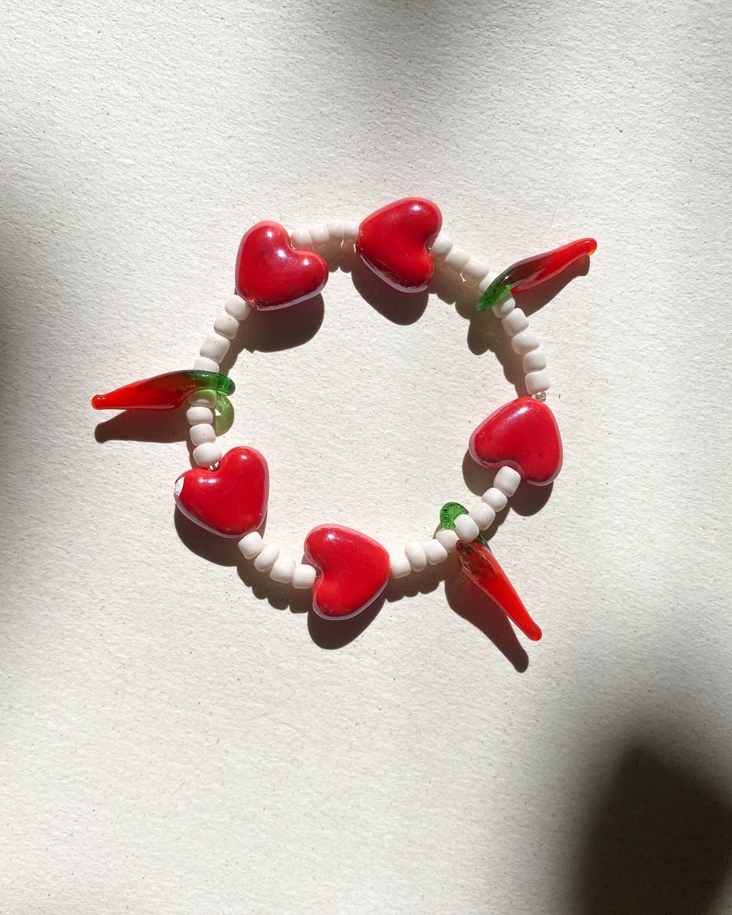 Hearts and chili Stretch bracelet.