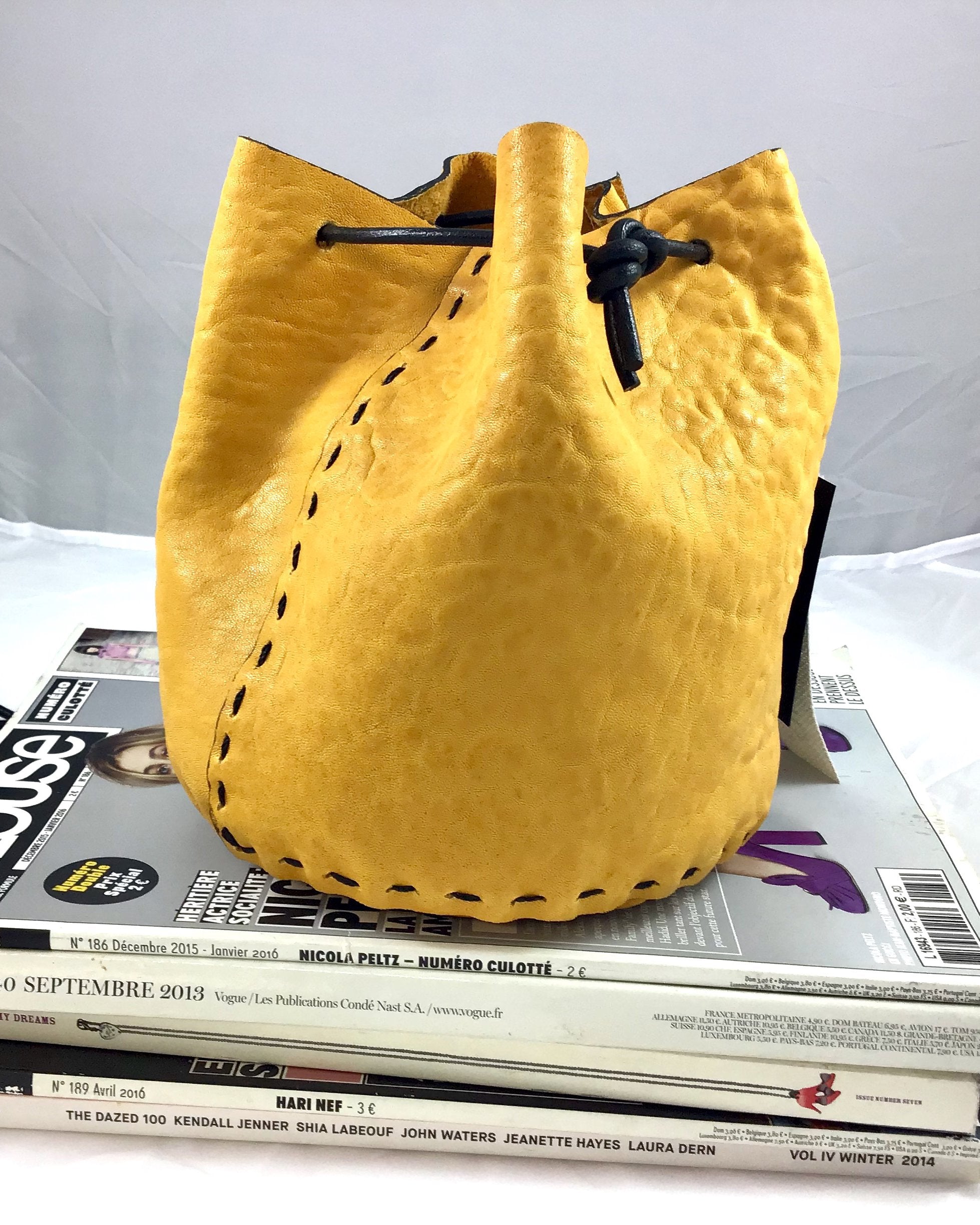 Women's Yellow Leather Bucket Mini bag | Valextra Soft